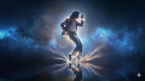Poster image for the film 'Michael,' showing the silhouette of the lead actor doing Michael Jackson's signature dance move on stage, with the title 'Michael Movie Review: A Living Metaphor' clearly displayed.