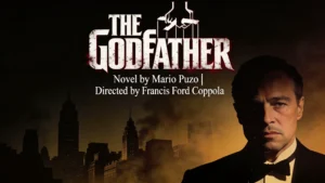 A gritty cinematic poster for decoding The Godfather featuring the movie title in a distressed font with the author and director names.