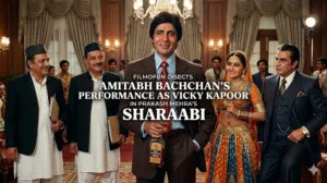 Sharaabi movie Amitabh Bachchan performance as Vicky Kapoor with Jaya Prada, Pran, and Om Prakash as Munshi Ji.