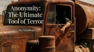 Close-up of the anonymous truck driver's arm hanging out of the rusty truck window with a cigarette, showcasing psychological horror in Steven Spielberg Duel Review.