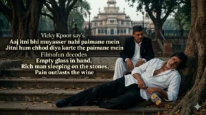 Sharaabi movie Amitabh Bachchan performance as Vicky Kapoor lying on park stairs with empty bottle beside Munshi Ji.